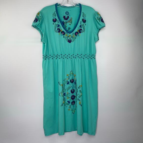 Double D Ranch Light Teal Floral Embroidered Dress size XL - Picture 1 of 16